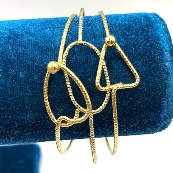 3 Bracelets Stackable Delicate Dainty Abstract Bracelets Gold Tone Minimalist - Picture 1 of 11